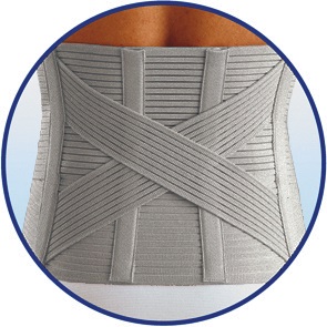 Particular of the special reinforced back crossed  support for a healthy supporting action of the lumbosacral rachis. 