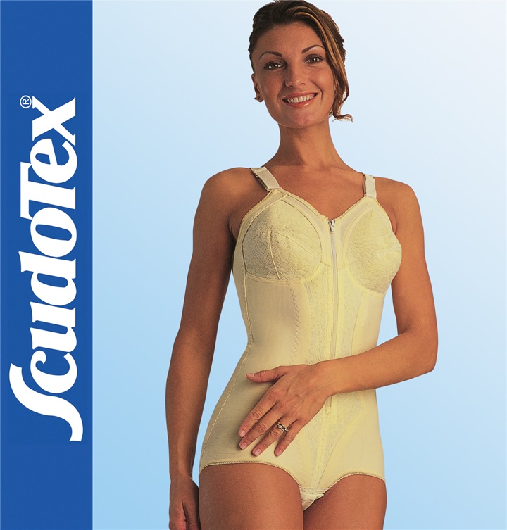BODY CORSET "COTTON CONFORT", SHORT, WITH ZIP CUP B - CHAMPAGNE