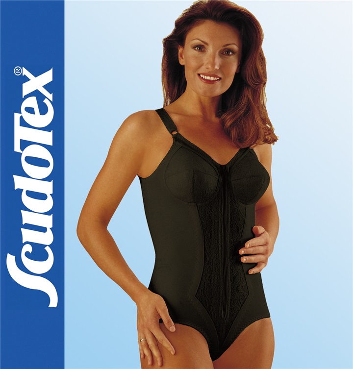 BODY CORSET "COTTON CONFORT", SHORT, WITH ZIP CUP C - BLACK